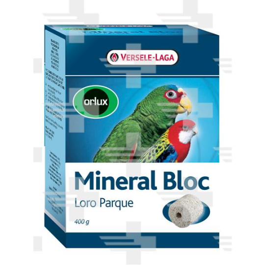 VL Orlux Mineral Bloc Loro Parque- lisovaný grit s koralmi, s dutinou na zavesenie pre veľké druhy vtákov 400 g