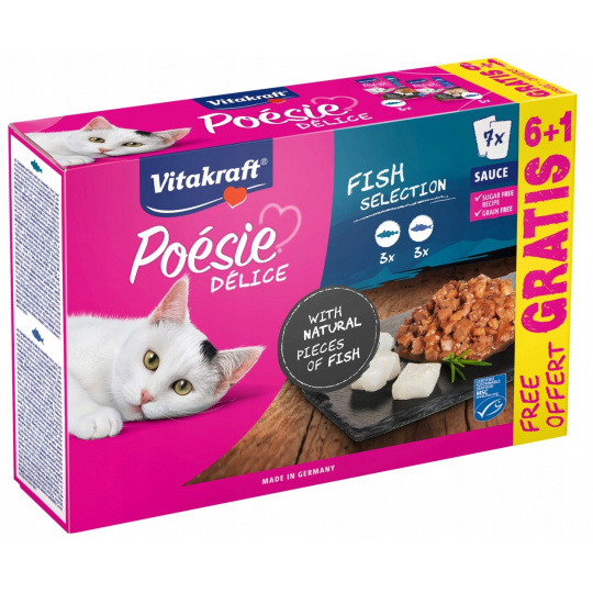 VITAKRAFT Poésie Delice Fish selection - mokré krmivo pro kočky - 6 + 1 x 85g