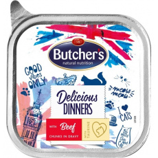 BUTCHER'S Delicious Dinners Kousky s hovězím v omáčce - mokré krmivo pro kočky - 100g
