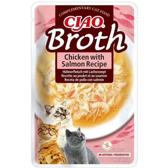 INABA Ciao Broth Chicken & Salmon - pamlsek pro kočky - 40g