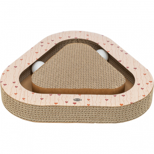 Škrabací kartón VALENTINE trojuholník, s loptičkami a catnipom, 36 x 5 x 36/36 cm, marhuľová - LIMITOVANÁ PONUKA