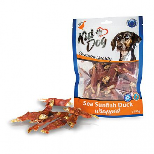 KIDDOG morské slnečné rybičky obalené kačacím mäskom 250 g KIDDOG morské slnečné rybičky obalené kačacím mäskom 250 g