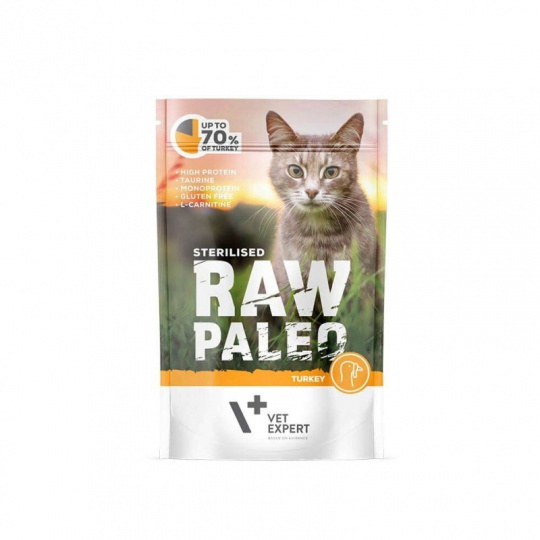 RAW PALEO Adult Cat Sterilized Turkey - mokré krmivo pro kočky - 100 g