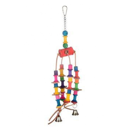 Hračka pre exoty s valčekmi a zvončekmi, drevená Hračka pre exoty s valčekmi a zvončekmi, drevená