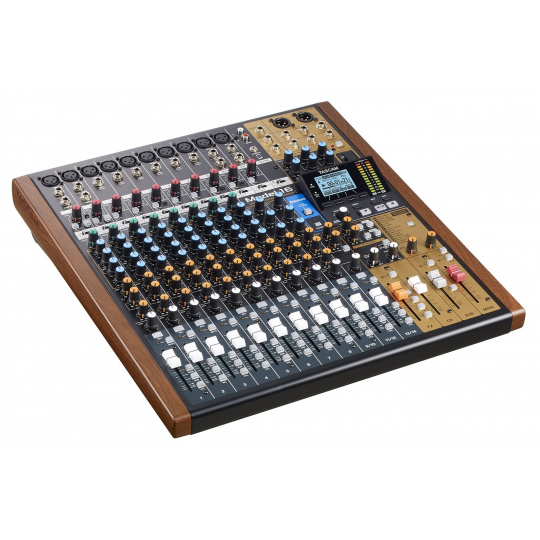 Tascam MODEL 16 audio mixér 16 kanály/kanálů 20 - 30000 Hz Černá, Zlato, Dřevo