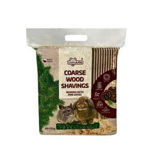 Hobliny hrubá podstielka so šiškami LIMARA 50l/2kg Hobliny hrubá podstielka so šiškami LIMARA 50l/2kg