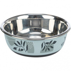 Nerezová miska, plastový vonkajší povrch, nerez/plast/guma, modrá/sivá