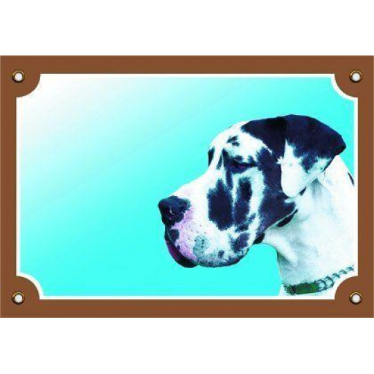 Farebná ceduľka Pozor pes, Doga harlekýn