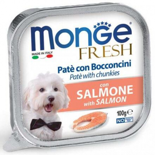 MONGE FRESH - paštéta a kúsky s lososom 100 g pre psy MONGE FRESH - paštéta a kúsky s lososom 100 g pre psy