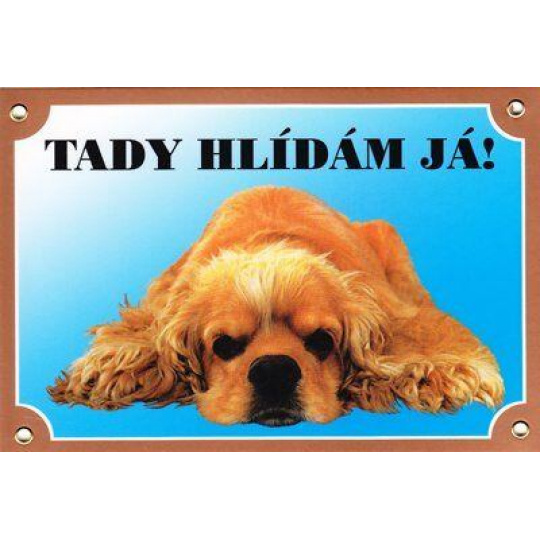 Farebná ceduľka Pozor pes, Americký koker ležiaci Farebná ceduľka Pozor pes, Americký koker ležiaci