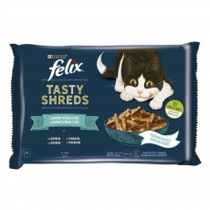 Felix Tasty Shreds s lososom a tuniakom v šťave 4x80g