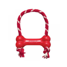 Hračka Kong Dog Puppy Classic Kosť červená s lanom, guma prírodná, M