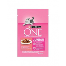 Nestlé PURINA ONE cat Junior mini filé s lososom a mrkvou v šťave 26x85g Nestlé PURINA ONE cat Junior mini filé s lososom a mrkvou v šťave 26x85g