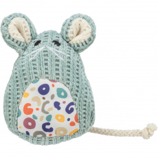 Myška tkaná sediaca, s catnipom, 11 cm