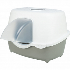 Toaleta pre mačky DAVIO TOP s krytým vstupom, 56 × 39 × 39 cm, sivá/biela