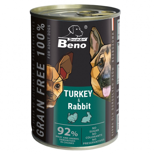 SUPER BENO Turkey and rabbit - mokré krmivo pro psy - 415g