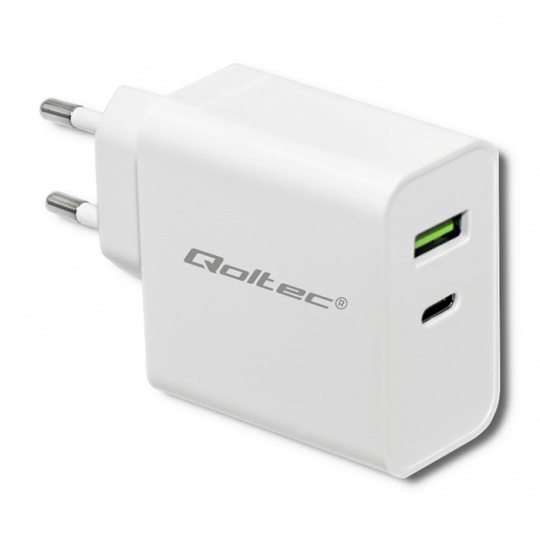 Qoltec 51718 Nabíječka | 45 W | 5-20V | 2,4-3A | USB typu C PD | USB | Bílý