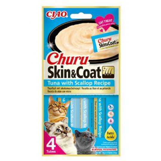 Pamlsek Inaba Churu Skin & Coat cat Tuniak s hrebenatkou 4 tuby 56 g Pamlsek Inaba Churu Skin & Coat cat Tuniak s hrebenatkou 4 tuby 56 g