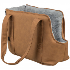Transportná taška EVELYN, 40 x 30 x 20 cm, do 5 kg, umelá koža, plyš, hnedá/sivá