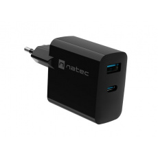 NATEC RIBERA GAN CHARGER 1x USB-A + 1x USB-C 65W ČERNÁ