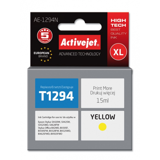 Activejet Inkoust AE-1294N (náhradní inkoust Epson T1294; Supreme; 15 ml; žlutý)