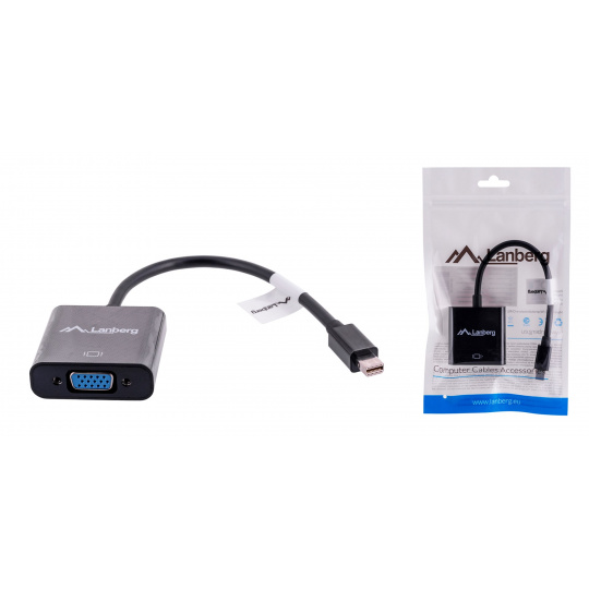 Lanberg AD-0006-BK adaptér k video kabelům 0,2 m VGA (D-Sub) Mini DisplayPort Černá