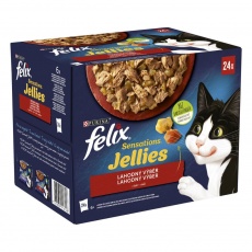 Felix Sensations Jellies hovädzie s paradajkami, kura s mrkvou, kačica, jahňacie v lahodnom želé 24×85g