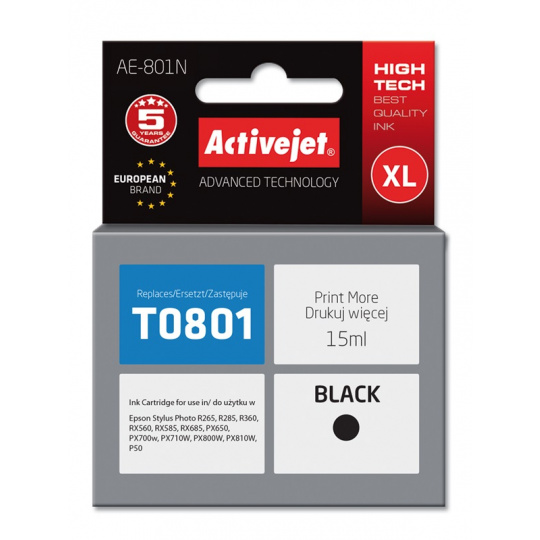 Activejet Inkoust AE-801N (náhrada za Epson T0801; Supreme; 15 ml; černý)