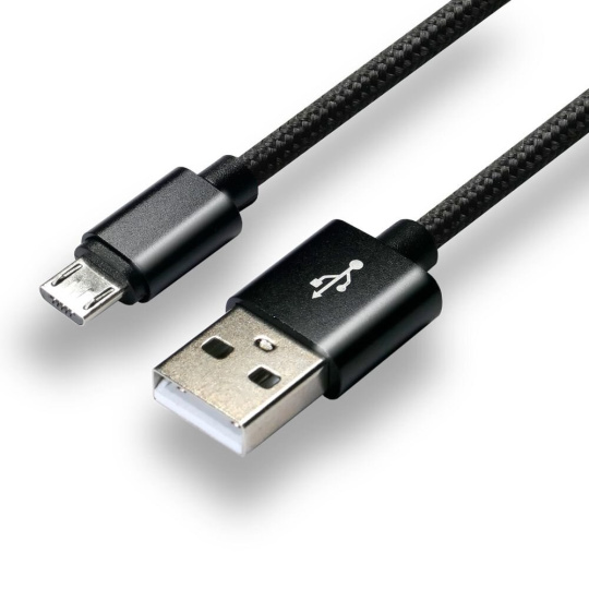 everActive micro USB kabel 1m - černý, opletený, podpora rychlého nabíjení, 2,4A - CBB-1MB