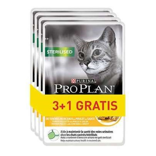 PURINA Pro Plan Sterilised Chicken - mokré krmivo pro kočky - 85g 3+1