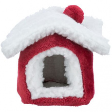 Xmas Cuddly CAVE - plyšový domek  pro myš/křečka,15 x 12 x 15 cm, červená/bílá