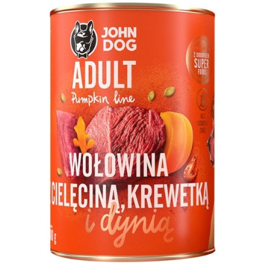 JOHN DOG Pumpkin Adult Beef with veal, prawns, and pumpkin - Mokré krmivo pro psy - 6 x 400 g