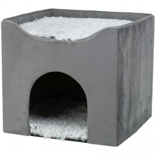 Kukaň HARVEY zamatová so strešným lôžkom, 38 x 38 x 38 cm, sivá/bieločierna Kukaň HARVEY zamatová so strešným lôžkom, 38 x 38 x 38 cm, sivá/bieločierna