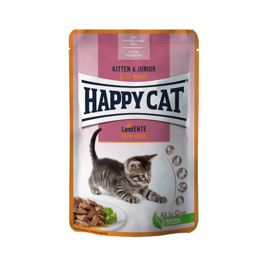 Happy Cat kapsička Kitten & Junior Land-Ente / Kačica 85 g 