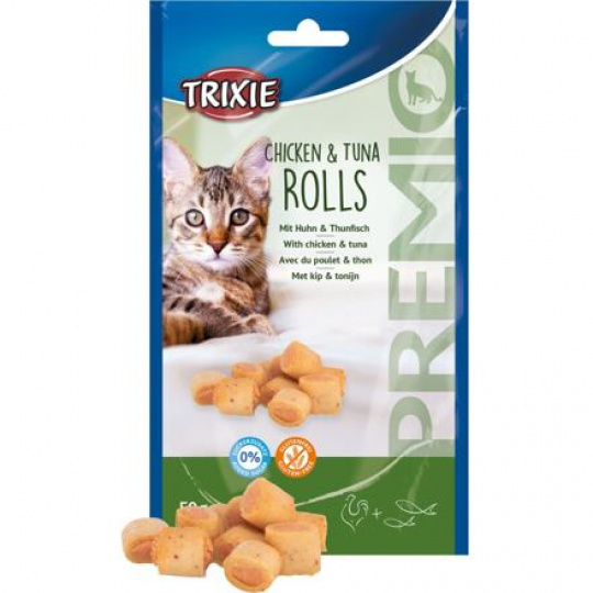 PREMIO Chicken & Tuna Rolls - valčeky s tuniakom a kuracím mäsom, 50 g PREMIO Chicken & Tuna Rolls - valčeky s tuniakom a kuracím mäsom, 50 g