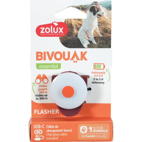 ZOLUX Bivouak Svítící přívěsek na obojek LED USB červený – adresa pro psa – 8,9x3,7x1,9 cm