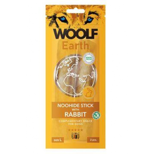 WOOLF pochúťka Earth NOOHIDE L Sticks with Rabbit 85g WOOLF pochúťka Earth NOOHIDE L Sticks with Rabbit 85g