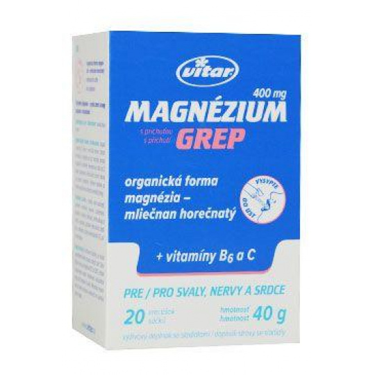 Magnézium 400mg+vit.B6+vit.C grep Vitar 20x2g Magnézium 400mg+vit.B6+vit.C grep Vitar 20x2g