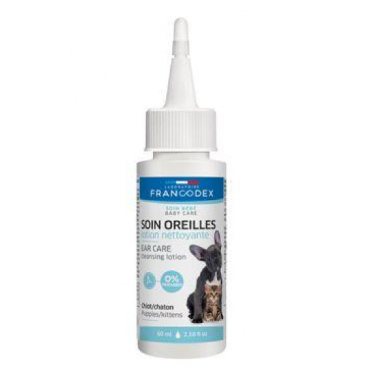 Francodex Čistiaci roztok na uši, šteniatka a mačiatka 60ml Francodex Čistiaci roztok na uši, šteniatka a mačiatka 60ml
