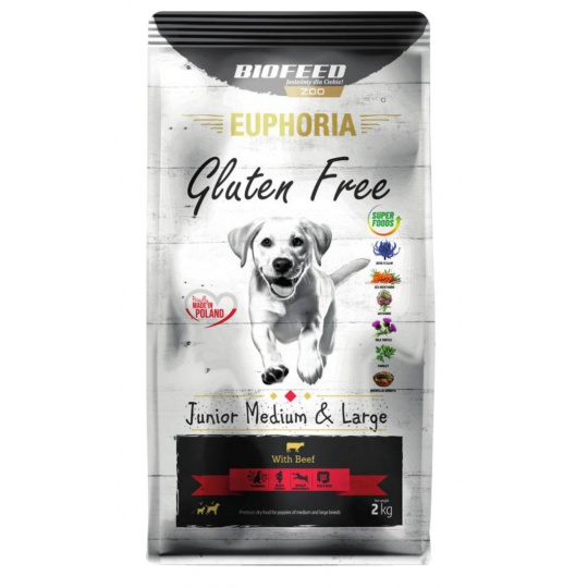 BIOFEED Euphoria Gluten Free Junior medium & large Beef - suché krmivo pro psy - 2kg