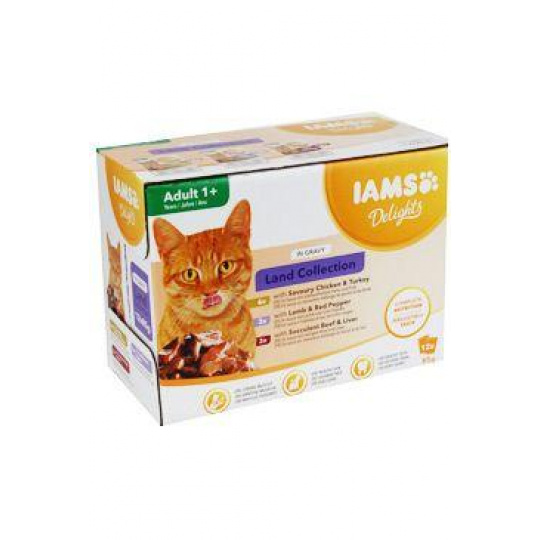 Iams Cat Adult suchoz. mäso v omáčke multipack 12x85g Iams Cat Adult suchoz. mäso v omáčke multipack 12x85g