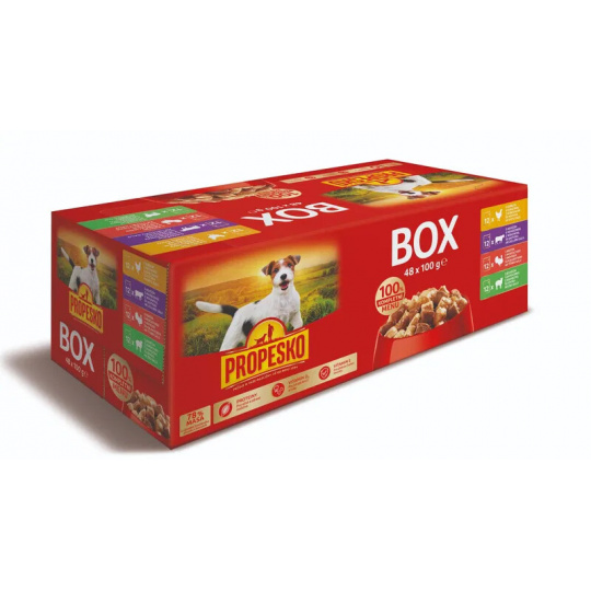 Propesko kapsičky kapsičky s kuracinou, hovädzinou, morčacinou a jahňacinou pre psy 48x100 g Propesko kapsičky kapsičky s kuracinou, hovädzinou, morčacinou a jahňacinou pre psy 48x100 g