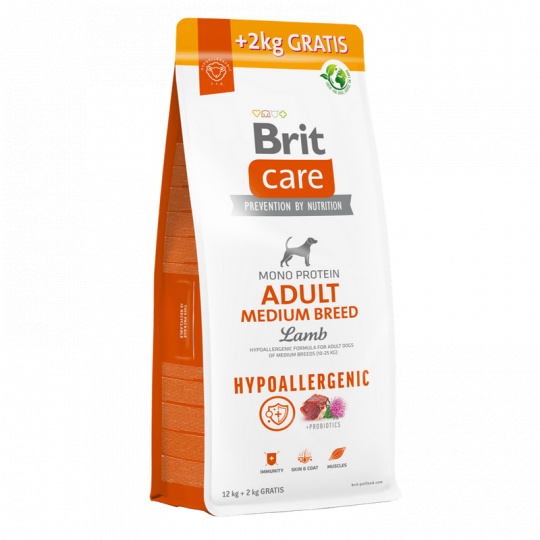 Brit Care Dog Hypoallergenic Adult Medium Breed 12kg+2kg