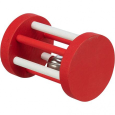 Xmas Roll - drevený valček s rolničkou pre hlodavce, ø 5 × 7 cm, červená/biela
