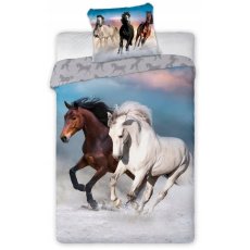 Ložní prádlo pro mládež HORSES GALOPING HORSES 140x200cm + polštář 70x90cm