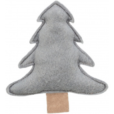 Vianočný stromček s catnipom, 10.5 cm, plsť, sivá