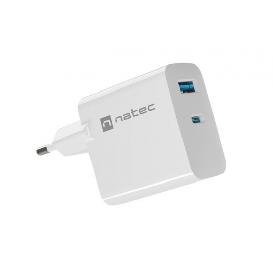 NATEC RIBERA GAN CHARGER 1x USB-A + 1x USB-C 65W BÍLÁ