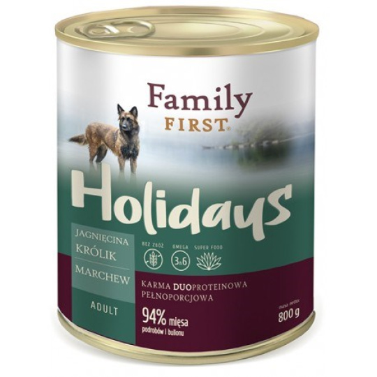 FAMILY FIRST Holidays Adult Lamb, Rabbit, Carrot - Mokré krmivo pro psy - 800g