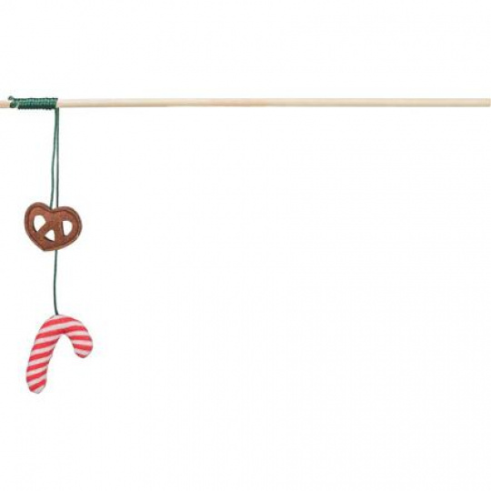 Xmas vánoční prut pro kočky 48 cm, s preclíkem/lízátkem, šustící, dřevo/polyester