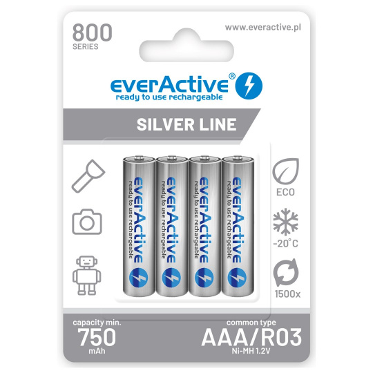 Nabíjecí baterie everActive Ni-MH R03 AAA 800 mAh Silver Line